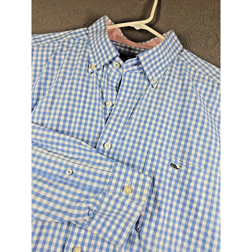 Vineyard Vines Shirt Mens XXL Blue Check Tucker Classic Fit Long Sleeve Gingham